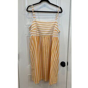 J. Crew Factory Yellow & White Striped Sundress Adjustable Strap Bow EUC POCKETS